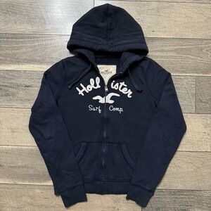 VTG Surf Hollister Y2K Hoodie Womens Large Blue Zip Up Logo Spellout Sweatshirt
